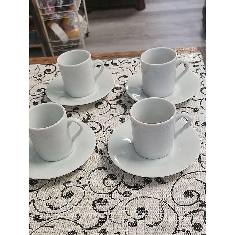 White Porcelain Espresso Cup and Saucer Set - 4 Pieces